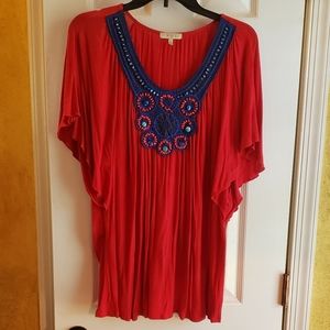 HALO beaded front blue red wing top